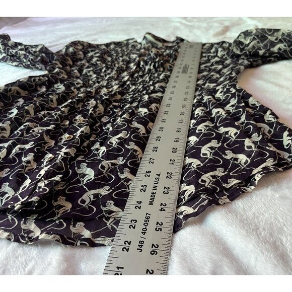 Maeve Womens Black White Monkey Print Button-Up Blouse Size 0 Pleated 3/4 Sleeve - Picture 7 of 9